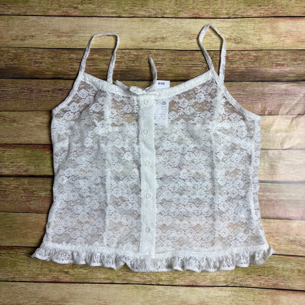 John Galt White Cream Button Front Lace Camisole Tank Top NWT One Size